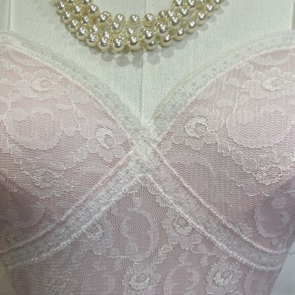 Vintage 60s Germany Pink Nylon Chiffon All Lace Full Slip Dress Women’s Size S - Picture 3 of 10